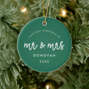 Ornamento De Cerâmica Nossa primeira foto de casamento de Natal