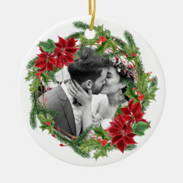 Ornamento De Cerâmica Nossa primeira foto de coroa de Natal de férias