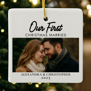 Ornamento De Cerâmica Nossa Primeira Foto de Natal Casados