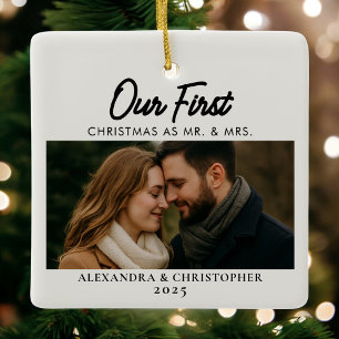 Ornamento De Cerâmica Nossa Primeira Foto de Natal Casados