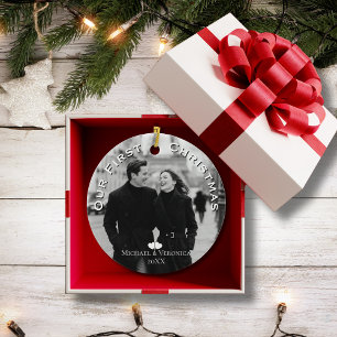 Ornamento De Cerâmica Nossa Primeira Foto de Natal Personalizada Nome An