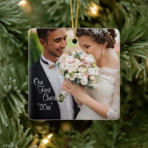 Ornamento De Cerâmica Nossa Primeira Foto de Natal Personalizar Feriado