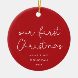 Ornamento De Cerâmica Nossa primeira foto vermelha de Natal