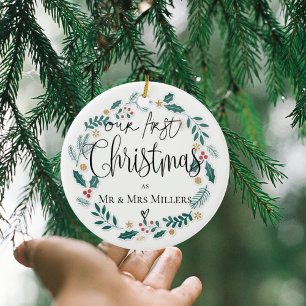 Ornamento De Cerâmica Nossa Primeira Natal 2025 Recém-Casados Coroa de N