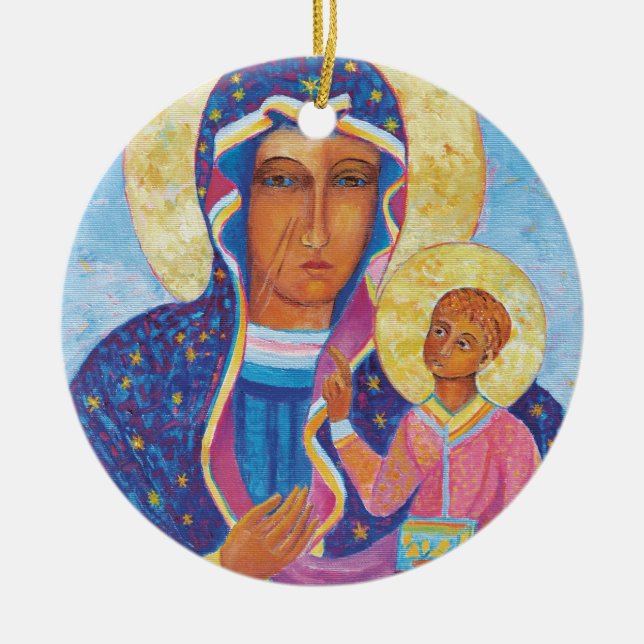 Ornamento De Cerâmica Nossa Senhora de Czestochowa Polônia Negra (Frente)