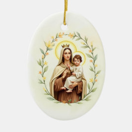 Ornamento De Cerâmica Nossa Senhora do Monte Carmelo Paz e Bênçãos de De
