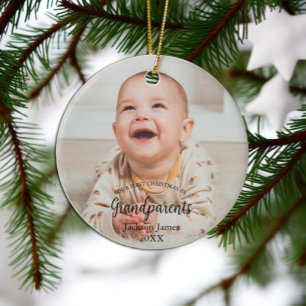 Ornamento De Cerâmica Nosso 1º Natal como Avós Foto do Bebê