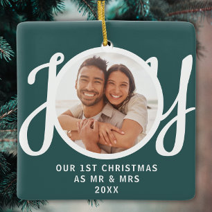 Ornamento De Cerâmica Nosso 1º Natal como Foto de Sr e Sra Verde Lembran