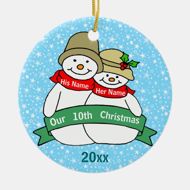 Ornamento De Cerâmica Nosso 10o Natal (Frente)