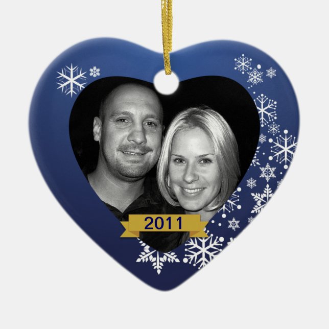 Ornamento De Cerâmica Nosso costume azul do floco de neve dos primeiros (Frente)