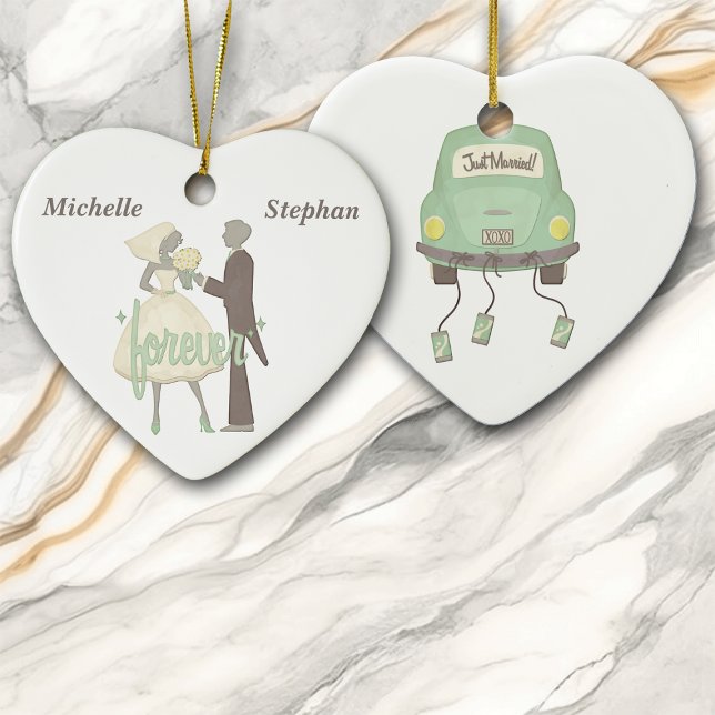 Ornamento De Cerâmica Nosso Dia de Casamento Personalizado (Criador carregado)