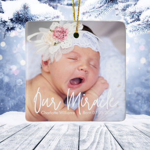 Ornamento De Cerâmica Nosso Milagre Personalizado Foto do Bebê Natal