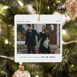 Ornamento De Cerâmica Nosso Natal de 1rua como Sr. e Sra. Photo Keepsasa<br><div class="desc">Um ornamento de árvore de natal de Natal de na moda com tipografia clássica "Nosso primeiro natal como MR & MRS" em preto sobre um simples fundo branco mínimo e limpo. A foto, o texto, o(s) nome(s) e o ano podem ser facilmente personalizados para tornar este ornamento exclusivo e pessoal...</div>