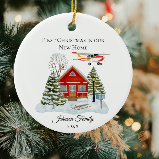 Ornamento De Cerâmica Nosso Novo Lar Avião Cessna Aquarela Fofa (Criador carregado)