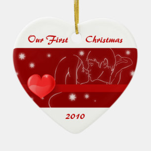 Ornamento De Cerâmica Nosso Primeiro Natal Adorno de Coração de Casal Be