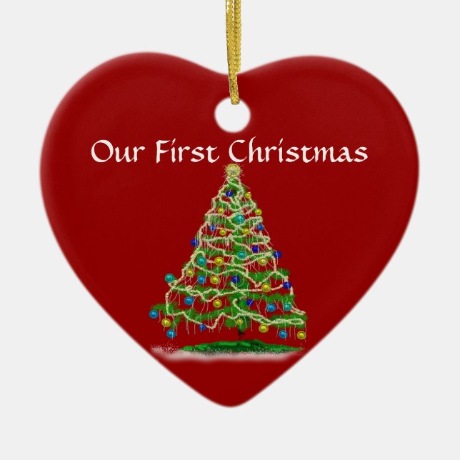 Ornamento De Cerâmica Nosso primeiro Natal - árvore de Natal abstrata (Frente)