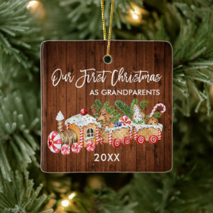 Ornamento De Cerâmica Nosso Primeiro Natal Avós Trem de Biscoito de Geng