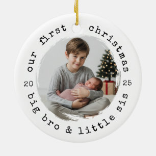 Ornamento De Cerâmica Nosso Primeiro Natal - Big Bro & Little Sis Round