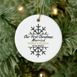 Ornamento De Cerâmica Nosso Primeiro Natal Casado Personalizado
