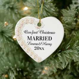 Ornamento De Cerâmica Nosso Primeiro Natal Casado Personalizado