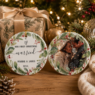 Ornamento De Cerâmica Nosso Primeiro Natal Casados Foto Casal Coroa