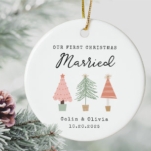 Ornamento De Cerâmica Nosso Primeiro Natal Casados Nome do Casal Persona