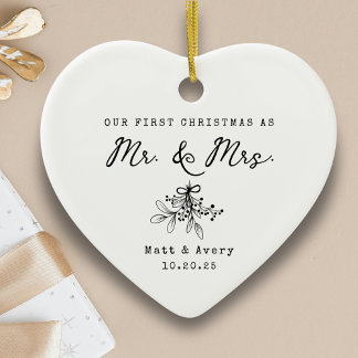 Ornamento De Cerâmica Nosso Primeiro Natal Casados Sr. e Sra. Nome Perso