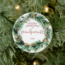 Ornamento De Cerâmica Nosso Primeiro Natal como Avós Coroa de Fotos
