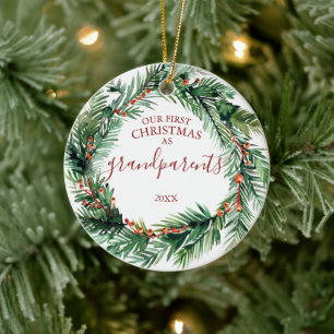 Ornamento De Cerâmica Nosso Primeiro Natal como Avós Coroa de Fotos