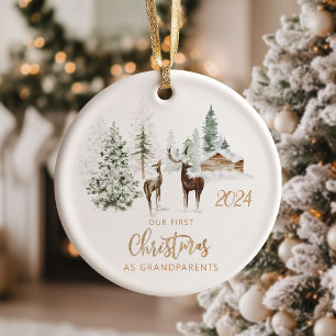 Ornamento De Cerâmica Nosso primeiro Natal como Avós floresta