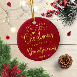Ornamento De Cerâmica Nosso Primeiro Natal Como Avós Fofo Rústico