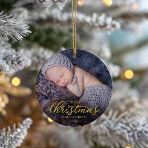 Ornamento De Cerâmica Nosso Primeiro Natal Como Avós Folha de Ouro