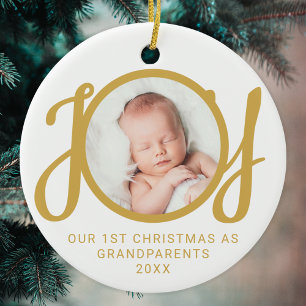 Ornamento De Cerâmica Nosso Primeiro Natal Como Avós Foto Dourada
