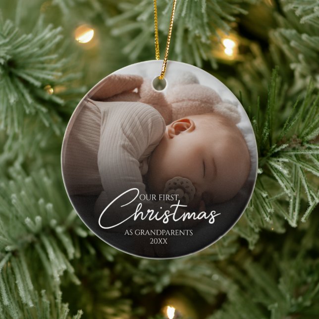 Ornamento De Cerâmica Nosso Primeiro Natal Como Avós Foto Elegante (Árvore)
