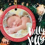 Ornamento De Cerâmica Nosso Primeiro Natal Como Avós Foto Moderna<br><div class="desc">Design é simples e clássico. Adicione uma foto do bebê e o nome e ano de nascimento. Adicione uma foto dos avós também. Bom presente para os avós.</div>