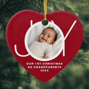 Ornamento De Cerâmica Nosso Primeiro Natal Como Avós Foto Vermelha