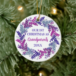 Ornamento De Cerâmica Nosso Primeiro Natal como Avós Roxo