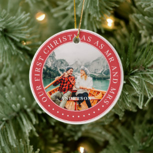 Ornamento De Cerâmica Nosso Primeiro Natal Como Foto Do Sr. & Sra. Mode