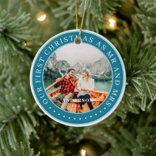 Ornamento De Cerâmica Nosso Primeiro Natal Como Foto Do Sr. & Sra. Mode