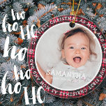 Ornamento De Cerâmica Nosso Primeiro Natal Como Mãe e Xadrez Dois Pais F<br><div class="desc">Design é simples e clássico. Adicione uma foto do bebê e o nome e ano de nascimento. Adicione sua foto também.</div>