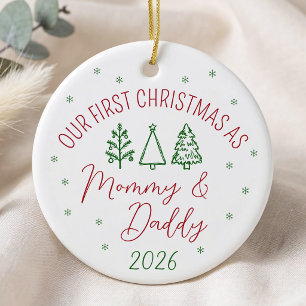 Ornamento De Cerâmica Nosso Primeiro Natal como Mamãe e Papai