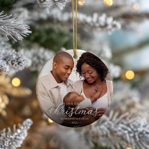 Ornamento De Cerâmica Nosso Primeiro Natal como Mamãe e Papai Silver Foi
