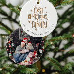 Ornamento De Cerâmica Nosso Primeiro Natal Como Nome da Família Foto do<br><div class="desc">Nosso Primeiro Natal Como Nome da Família Foto do Ano Para comemorar sua temporada de festas de 1rua como uma família, com o roteiro set na moda e personalize facilmente seus nomes e ano. Por outro lado, substitua a foto de exemplo por suas próprias Alterações favoritas em cores de texto...</div>
