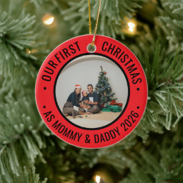 Ornamento De Cerâmica Nosso Primeiro Natal como Pais Foto da Família