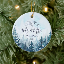 Ornamento De Cerâmica Nosso Primeiro Natal Como Senhor & Senhora Foto Fl