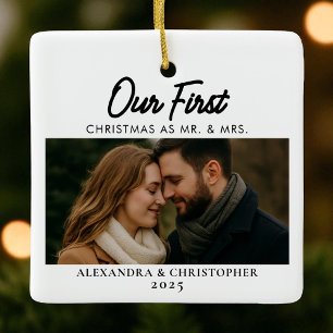 Ornamento De Cerâmica Nosso Primeiro Natal como Sr. e Sra. Foto Casados