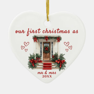 Ornamento De Cerâmica Nosso Primeiro Natal como Sr. e Sra. House Ornamen