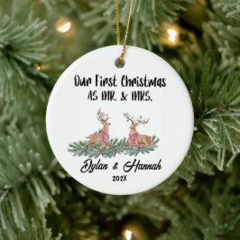 Ornamento De Cerâmica Nosso Primeiro Natal como Sr. e Sra. Personalizada