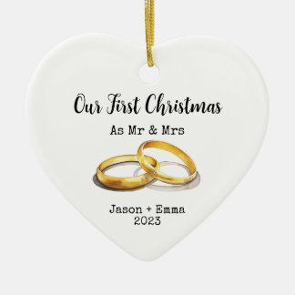 Ornamento De Cerâmica Nosso Primeiro Natal como Sr. e Sra. Por Eles