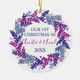 Ornamento De Cerâmica Nosso Primeiro Natal como tia e tio Purple